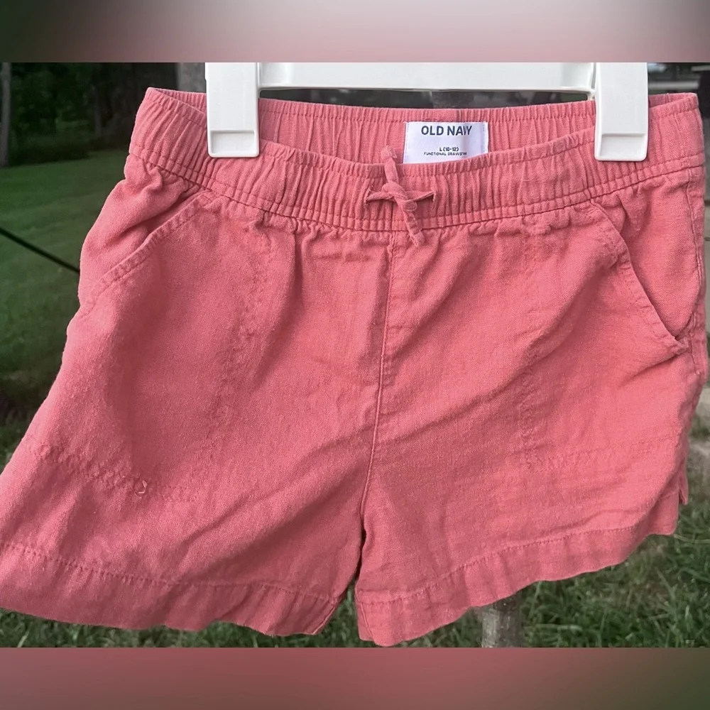Old Navy Shorts Coral-Pink Cotton Front Pockets Pull-on Drawstring Girls 8
